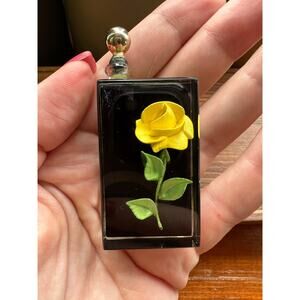 Vintage Lucite Perfume Bottle with Yellow Rose Decor Floral Resin Collectible